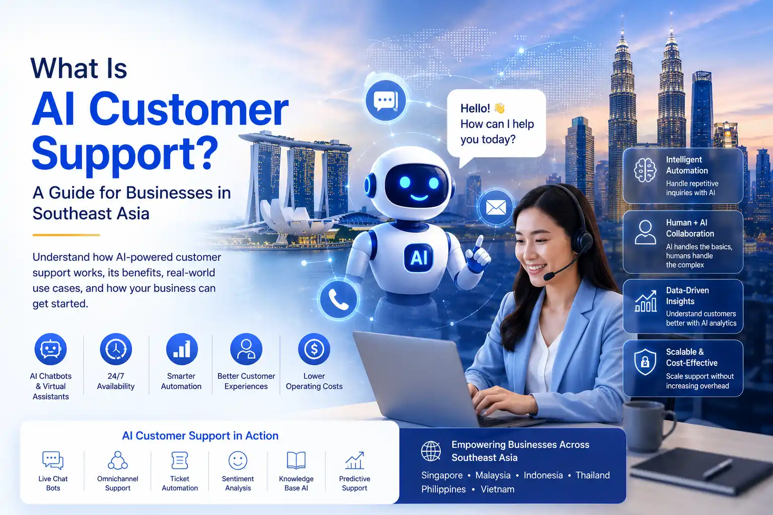 AI customer support combines intelligent automation and human expertise to deliver faster responses, personalized customer experiences, and scalable support for businesses across Southeast Asia.